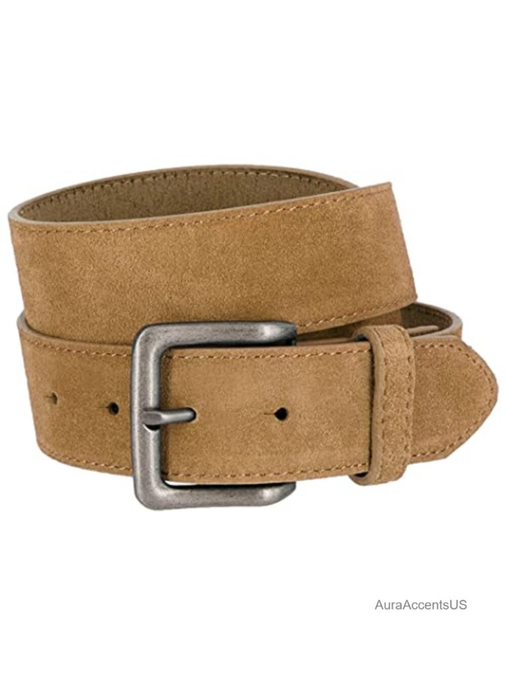 Genuine Suede Leather Casual Belt with Antique Rectangular Buckle - 1.5" Wide